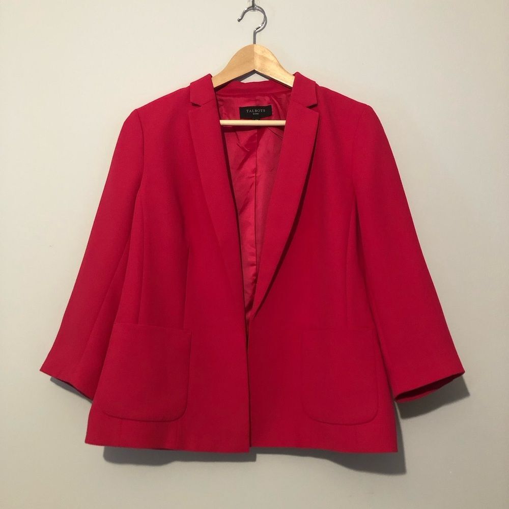 NWOT Talbots Fuchsia Pink Women's Petite 12 Open Front Blazer Jacket